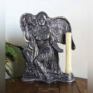 Pewter Angel Candle Holder Pagan Style Carson Antiqued Silver Metal